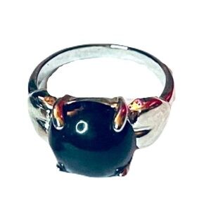 New Black Agate Polished Sterling Silver Handmade Round Cut Heart Gemstone Ring